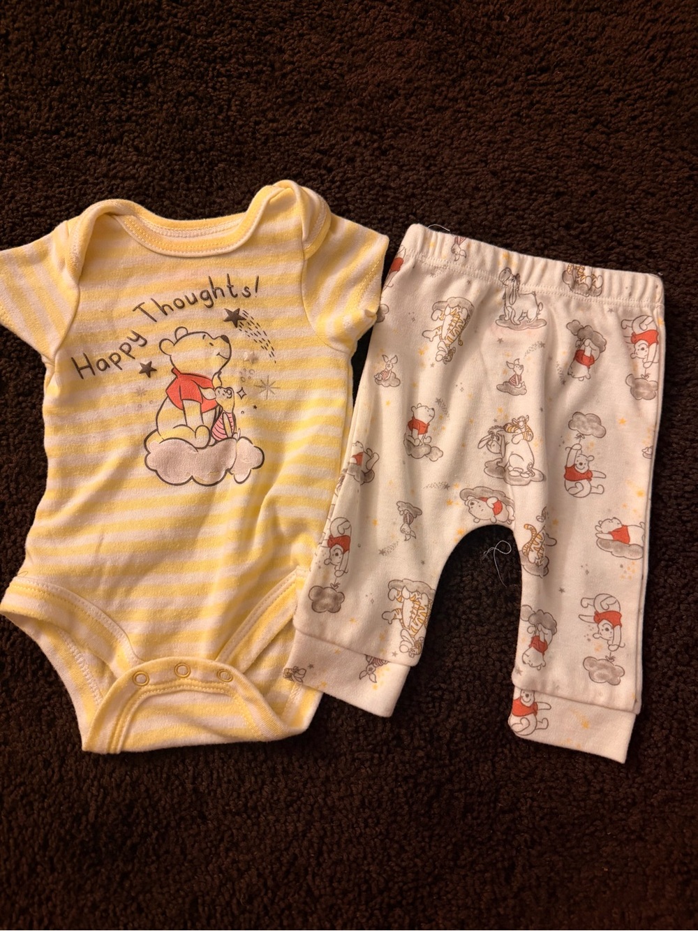 Disney Yellow Striped 'Happy Thoughts' Bodysuit with Cream Character Pants